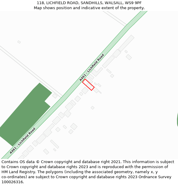 118, LICHFIELD ROAD, SANDHILLS, WALSALL, WS9 9PF: Location map and indicative extent of plot