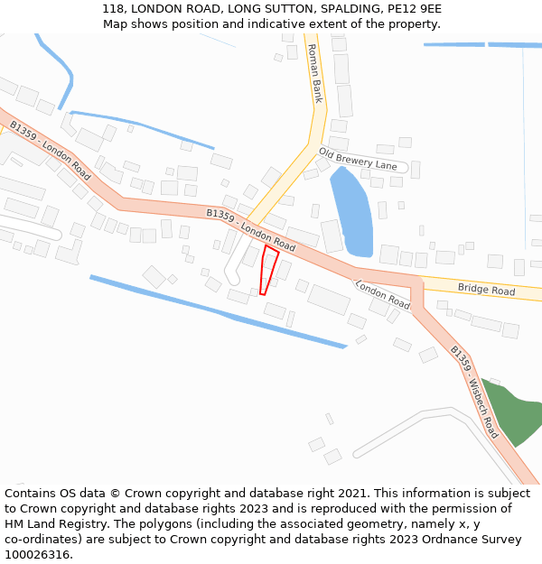 118, LONDON ROAD, LONG SUTTON, SPALDING, PE12 9EE: Location map and indicative extent of plot