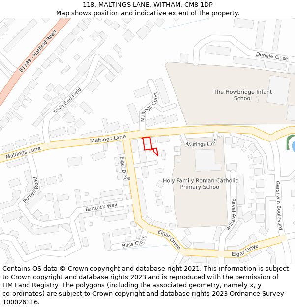 118, MALTINGS LANE, WITHAM, CM8 1DP: Location map and indicative extent of plot