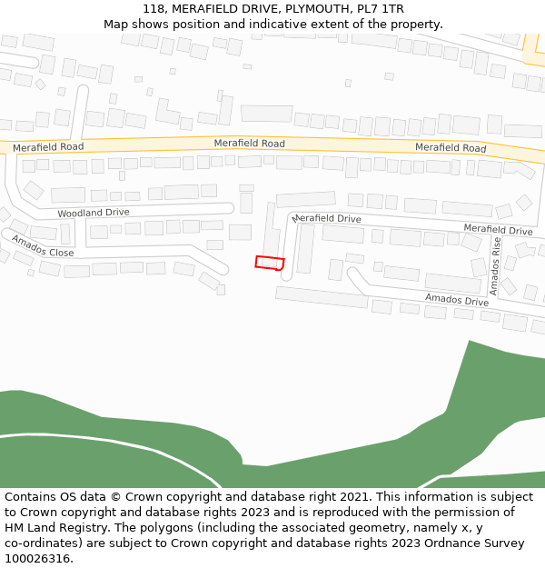 118, MERAFIELD DRIVE, PLYMOUTH, PL7 1TR: Location map and indicative extent of plot