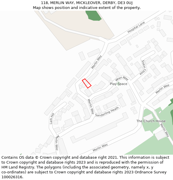 118, MERLIN WAY, MICKLEOVER, DERBY, DE3 0UJ: Location map and indicative extent of plot