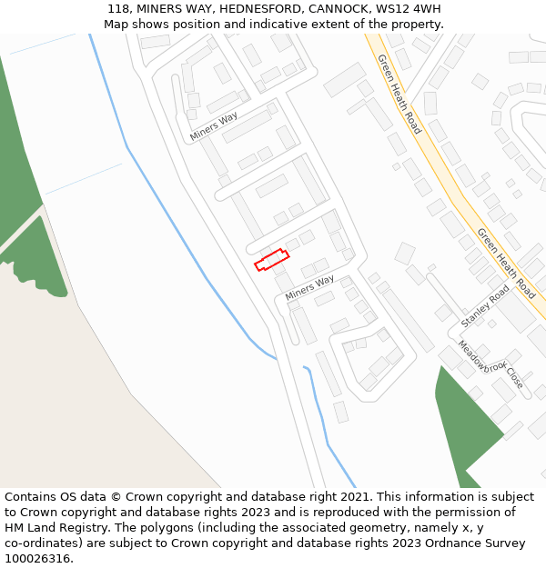 118, MINERS WAY, HEDNESFORD, CANNOCK, WS12 4WH: Location map and indicative extent of plot