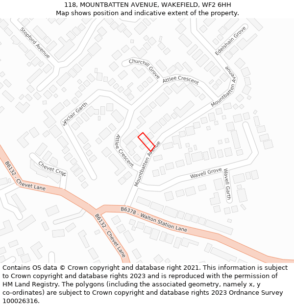 118, MOUNTBATTEN AVENUE, WAKEFIELD, WF2 6HH: Location map and indicative extent of plot