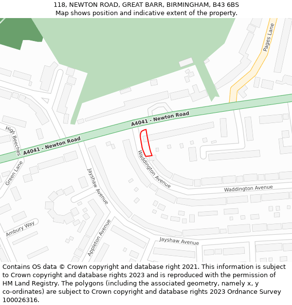 118, NEWTON ROAD, GREAT BARR, BIRMINGHAM, B43 6BS: Location map and indicative extent of plot