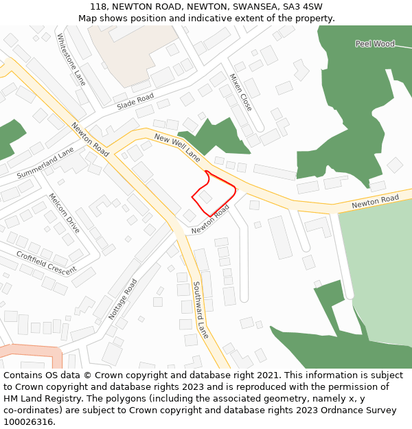 118, NEWTON ROAD, NEWTON, SWANSEA, SA3 4SW: Location map and indicative extent of plot
