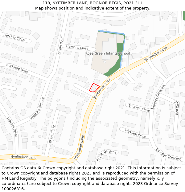 118, NYETIMBER LANE, BOGNOR REGIS, PO21 3HL: Location map and indicative extent of plot