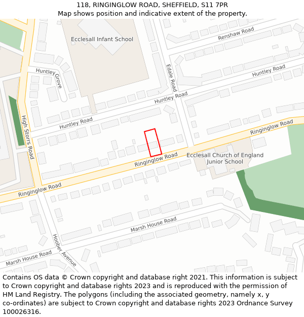 118, RINGINGLOW ROAD, SHEFFIELD, S11 7PR: Location map and indicative extent of plot