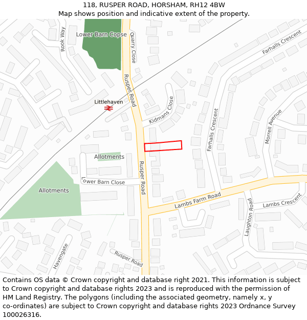 118, RUSPER ROAD, HORSHAM, RH12 4BW: Location map and indicative extent of plot