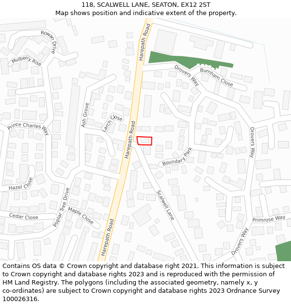 118, SCALWELL LANE, SEATON, EX12 2ST: Location map and indicative extent of plot
