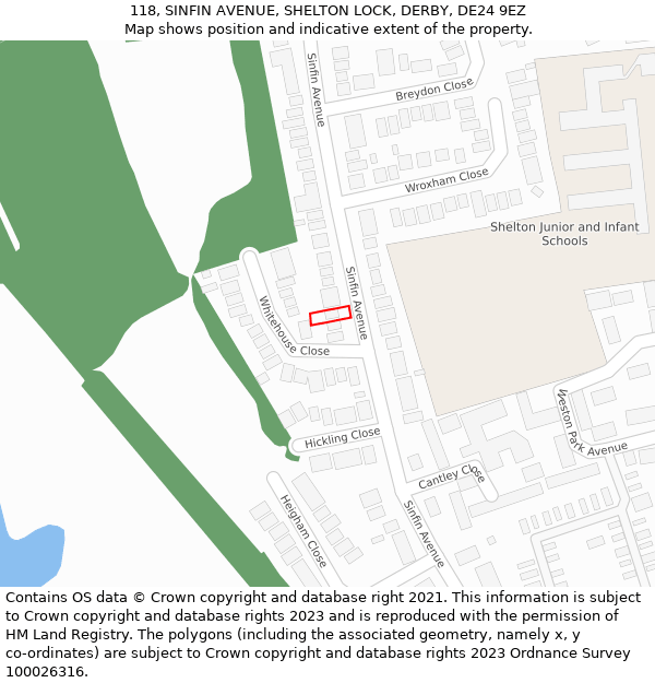 118, SINFIN AVENUE, SHELTON LOCK, DERBY, DE24 9EZ: Location map and indicative extent of plot