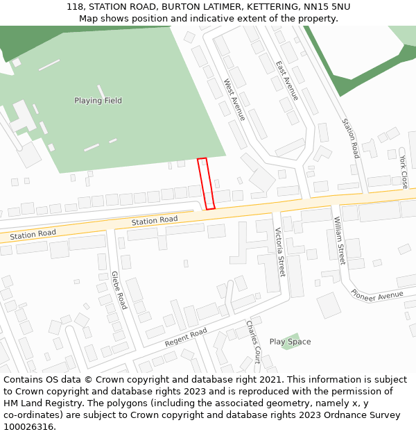118, STATION ROAD, BURTON LATIMER, KETTERING, NN15 5NU: Location map and indicative extent of plot