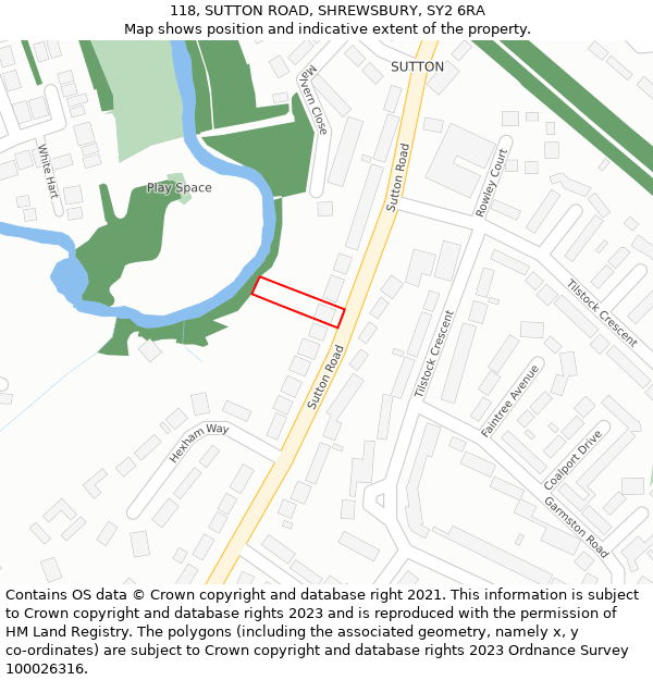 118, SUTTON ROAD, SHREWSBURY, SY2 6RA: Location map and indicative extent of plot