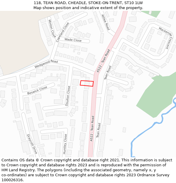 118, TEAN ROAD, CHEADLE, STOKE-ON-TRENT, ST10 1LW: Location map and indicative extent of plot