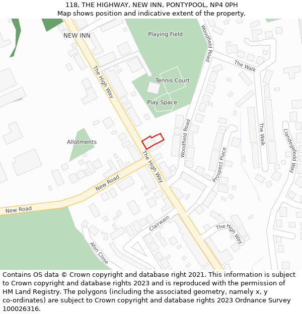 118, THE HIGHWAY, NEW INN, PONTYPOOL, NP4 0PH: Location map and indicative extent of plot