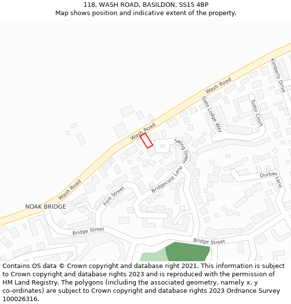 118, WASH ROAD, BASILDON, SS15 4BP: Location map and indicative extent of plot