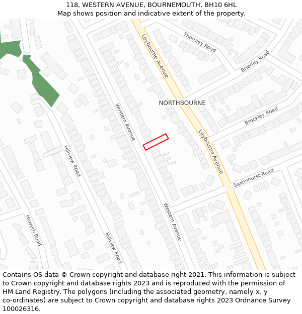 118, WESTERN AVENUE, BOURNEMOUTH, BH10 6HL: Location map and indicative extent of plot