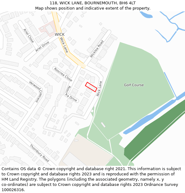 118, WICK LANE, BOURNEMOUTH, BH6 4LT: Location map and indicative extent of plot