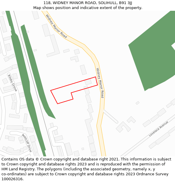 118, WIDNEY MANOR ROAD, SOLIHULL, B91 3JJ: Location map and indicative extent of plot