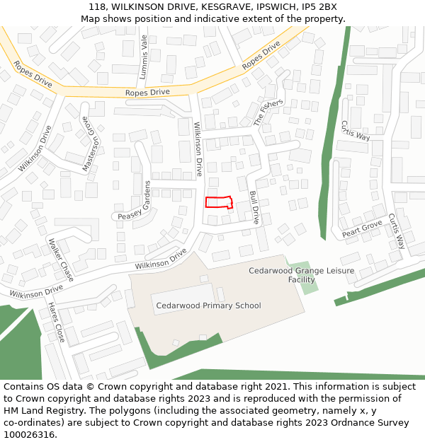 118, WILKINSON DRIVE, KESGRAVE, IPSWICH, IP5 2BX: Location map and indicative extent of plot