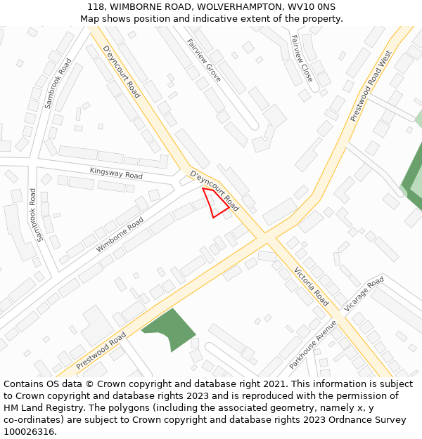 118, WIMBORNE ROAD, WOLVERHAMPTON, WV10 0NS: Location map and indicative extent of plot