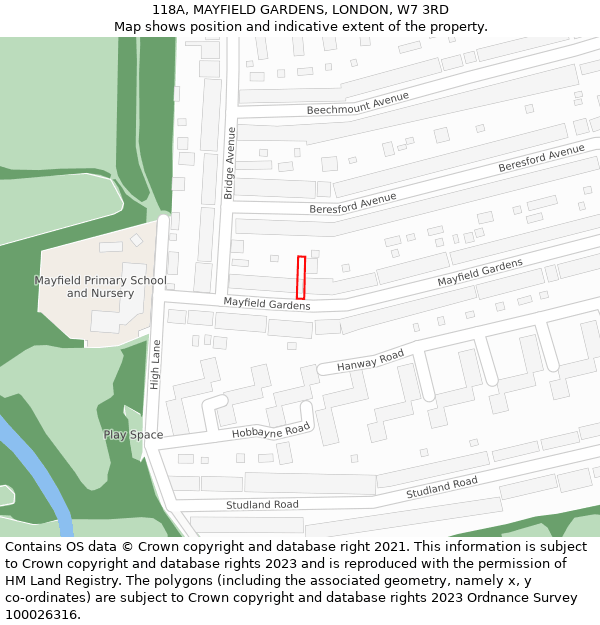 118A, MAYFIELD GARDENS, LONDON, W7 3RD: Location map and indicative extent of plot