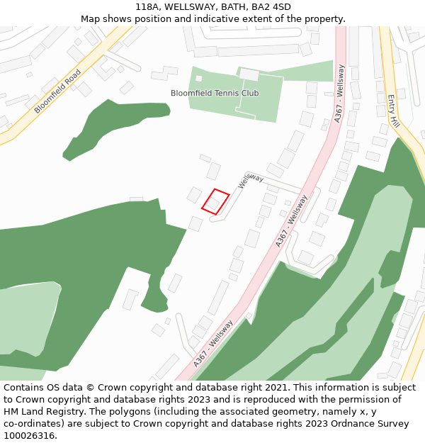 118A, WELLSWAY, BATH, BA2 4SD: Location map and indicative extent of plot