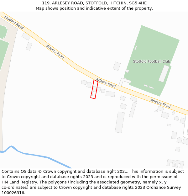 119, ARLESEY ROAD, STOTFOLD, HITCHIN, SG5 4HE: Location map and indicative extent of plot