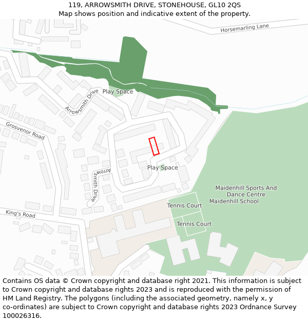 119, ARROWSMITH DRIVE, STONEHOUSE, GL10 2QS: Location map and indicative extent of plot