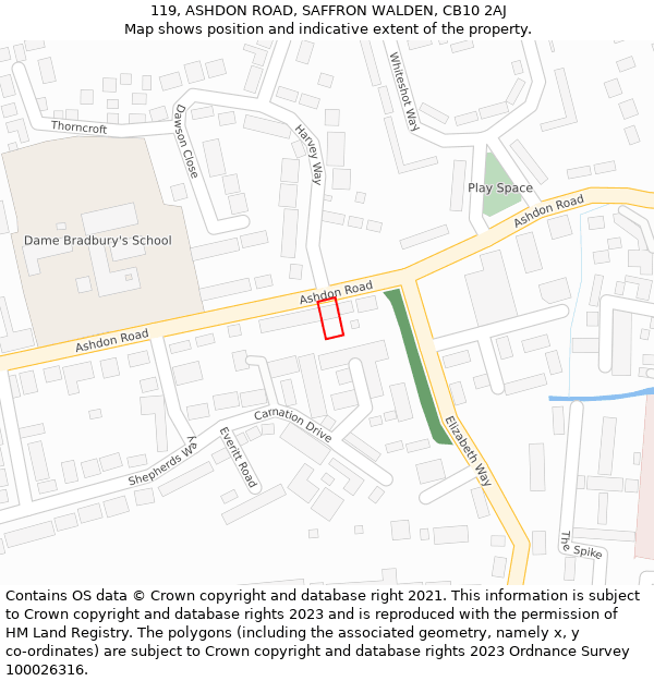 119, ASHDON ROAD, SAFFRON WALDEN, CB10 2AJ: Location map and indicative extent of plot