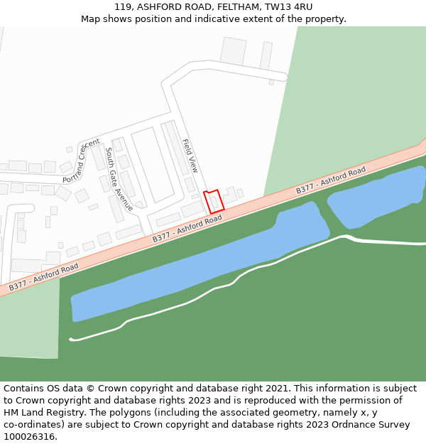 119, ASHFORD ROAD, FELTHAM, TW13 4RU: Location map and indicative extent of plot
