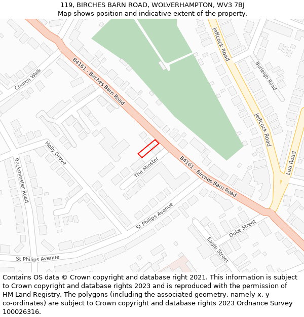 119, BIRCHES BARN ROAD, WOLVERHAMPTON, WV3 7BJ: Location map and indicative extent of plot