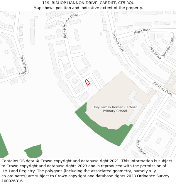 119, BISHOP HANNON DRIVE, CARDIFF, CF5 3QU: Location map and indicative extent of plot