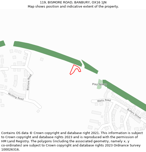 119, BISMORE ROAD, BANBURY, OX16 1JN: Location map and indicative extent of plot