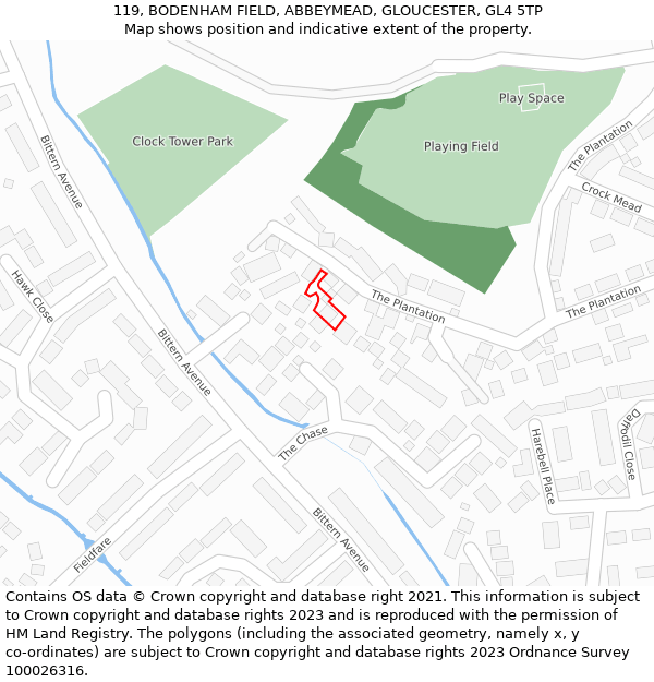 119, BODENHAM FIELD, ABBEYMEAD, GLOUCESTER, GL4 5TP: Location map and indicative extent of plot