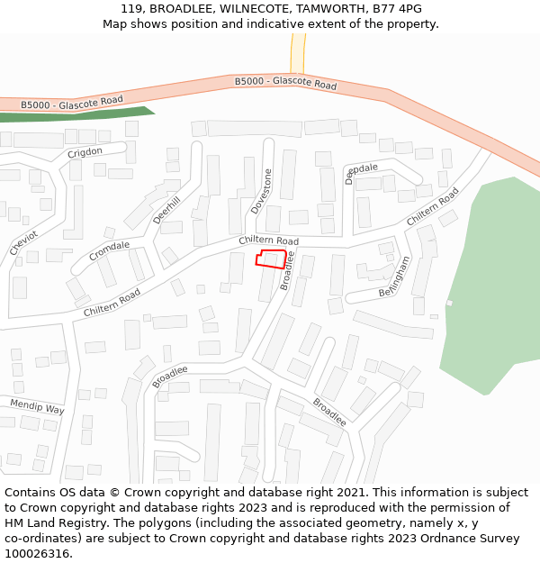 119, BROADLEE, WILNECOTE, TAMWORTH, B77 4PG: Location map and indicative extent of plot