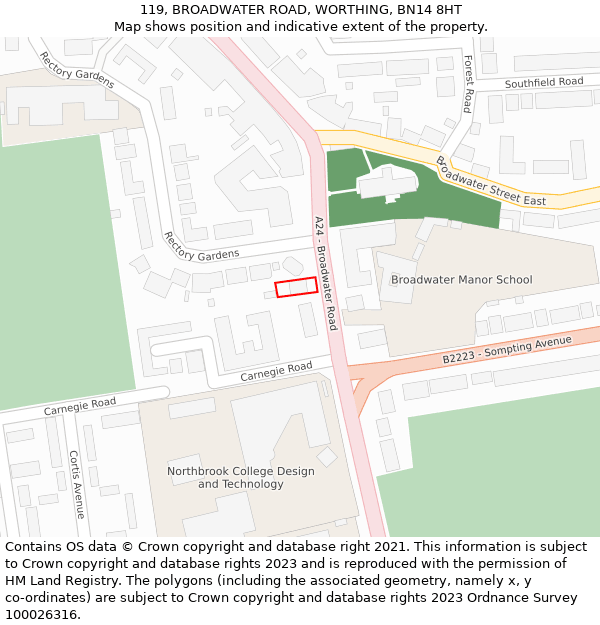 119, BROADWATER ROAD, WORTHING, BN14 8HT: Location map and indicative extent of plot