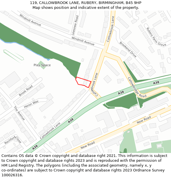 119, CALLOWBROOK LANE, RUBERY, BIRMINGHAM, B45 9HP: Location map and indicative extent of plot