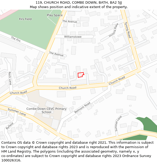 119, CHURCH ROAD, COMBE DOWN, BATH, BA2 5JJ: Location map and indicative extent of plot