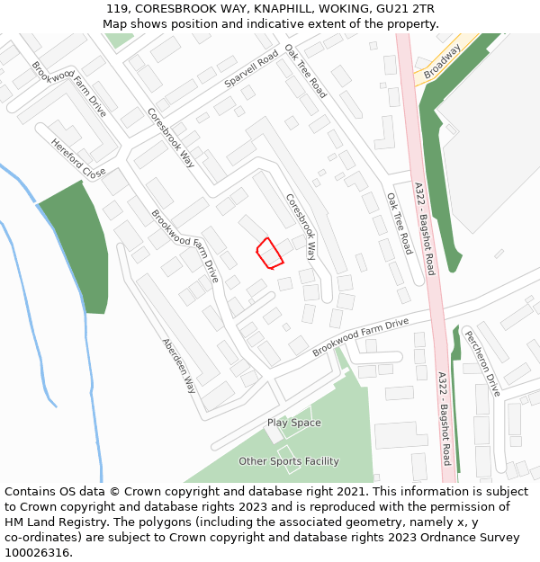 119, CORESBROOK WAY, KNAPHILL, WOKING, GU21 2TR: Location map and indicative extent of plot