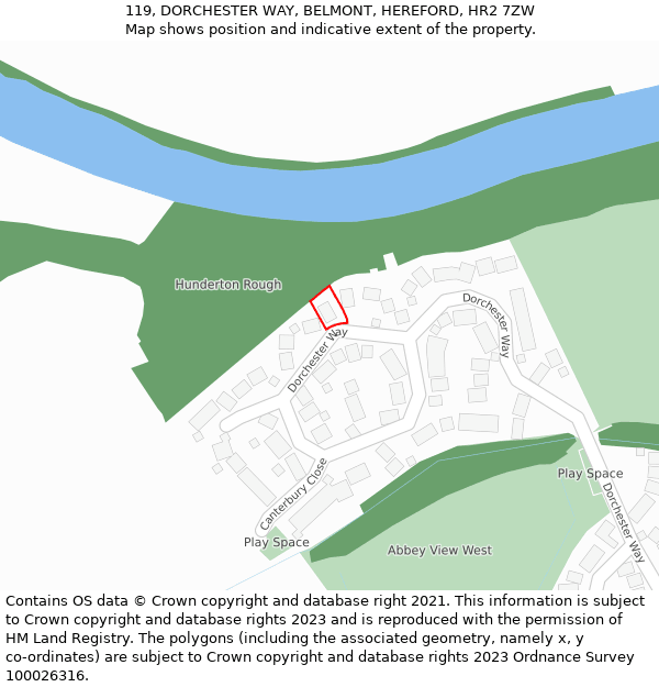 119, DORCHESTER WAY, BELMONT, HEREFORD, HR2 7ZW: Location map and indicative extent of plot