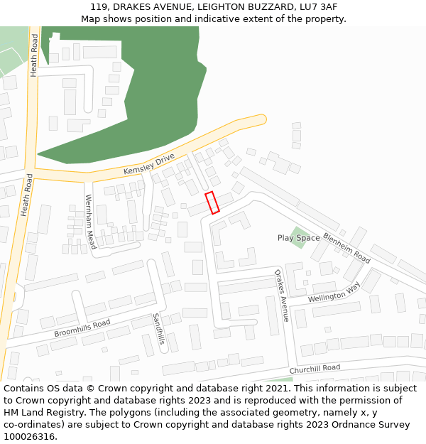 119, DRAKES AVENUE, LEIGHTON BUZZARD, LU7 3AF: Location map and indicative extent of plot