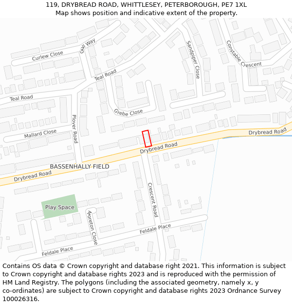 119, DRYBREAD ROAD, WHITTLESEY, PETERBOROUGH, PE7 1XL: Location map and indicative extent of plot