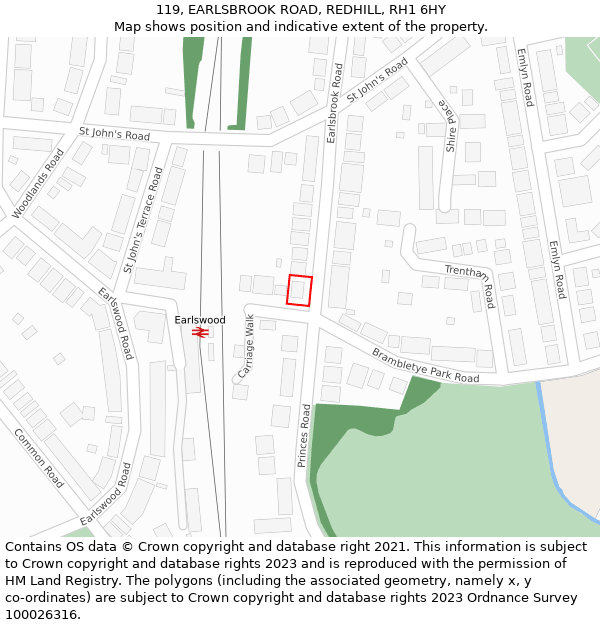 119, EARLSBROOK ROAD, REDHILL, RH1 6HY: Location map and indicative extent of plot