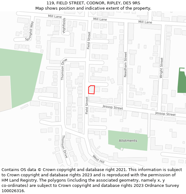 119, FIELD STREET, CODNOR, RIPLEY, DE5 9RS: Location map and indicative extent of plot