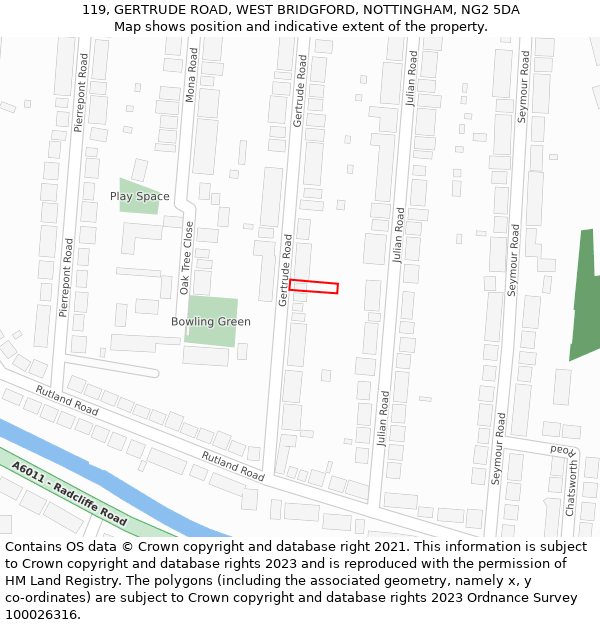 119, GERTRUDE ROAD, WEST BRIDGFORD, NOTTINGHAM, NG2 5DA: Location map and indicative extent of plot