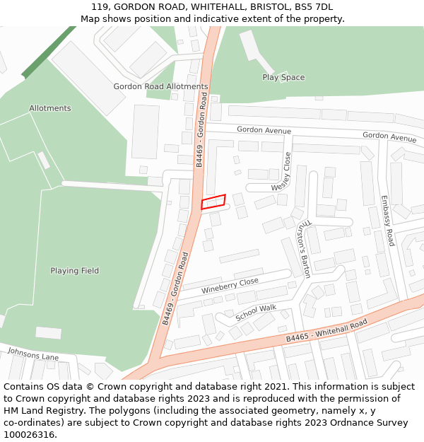 119, GORDON ROAD, WHITEHALL, BRISTOL, BS5 7DL: Location map and indicative extent of plot
