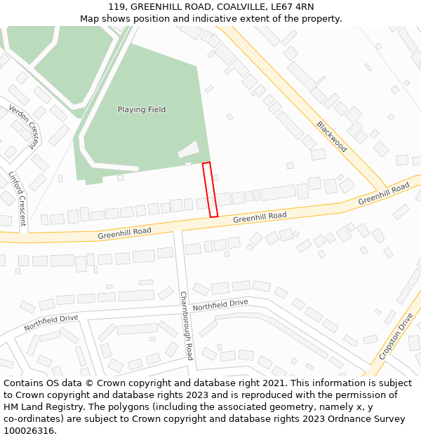 119, GREENHILL ROAD, COALVILLE, LE67 4RN: Location map and indicative extent of plot