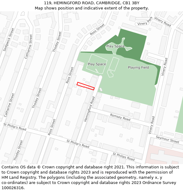 119, HEMINGFORD ROAD, CAMBRIDGE, CB1 3BY: Location map and indicative extent of plot