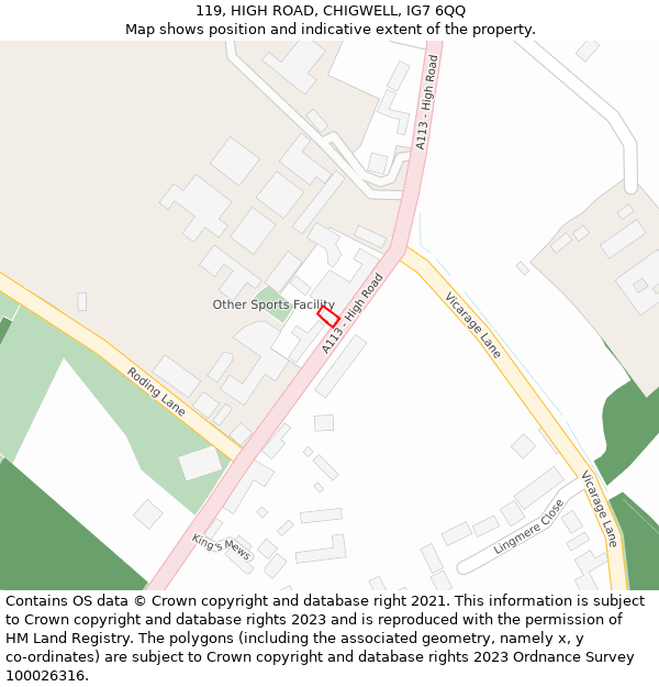 119, HIGH ROAD, CHIGWELL, IG7 6QQ: Location map and indicative extent of plot