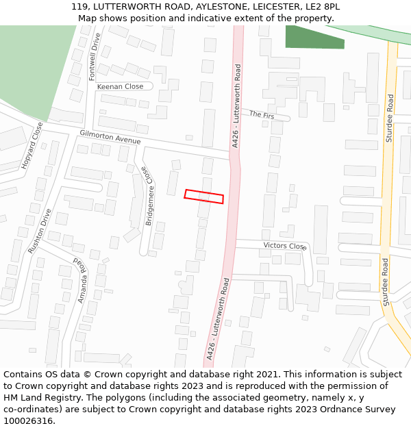 119, LUTTERWORTH ROAD, AYLESTONE, LEICESTER, LE2 8PL: Location map and indicative extent of plot